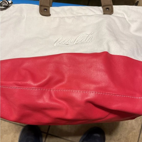 vintage mini Coca-Cola tote bag red white Coke Rare Unused Leather Bottom - Picture 3 of 6